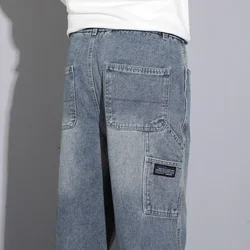 Nuevos pantalones vaqueros de otoño para hombre, estilo hip-hop urbano, holgados, rectos, multibolsillos, de trabajo, de mezclilla, casuales, con empalmes.