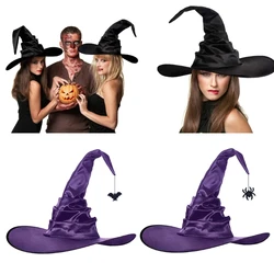 Fashion Black Folds Wizard Hat Angled Witch Hat Black Purple Folds Wizard Hat Halloween Popular for Creative Witches Props Gift