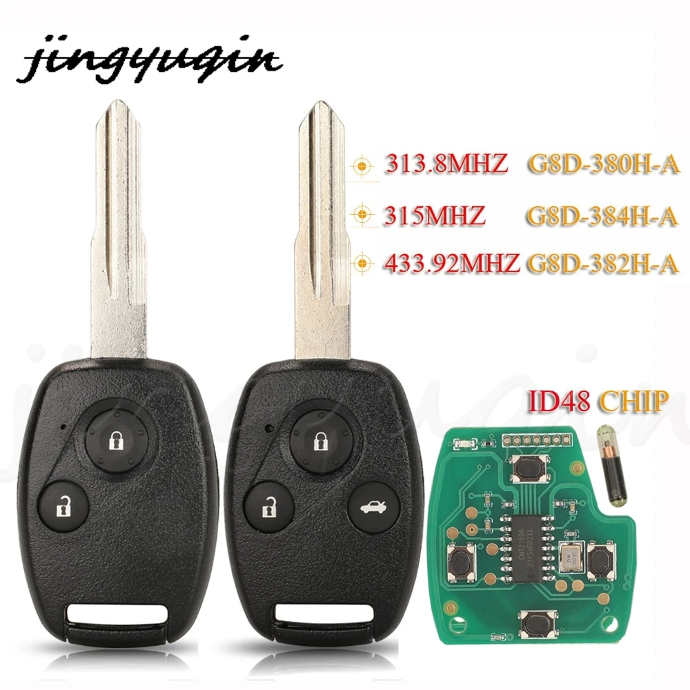 jingyuqin Car Remote Key 313.8/315/434MHZ ID48 For Honda Accord CRV HRV Fit City Jazz Odyssey Shuttle Civic HON58R Blade