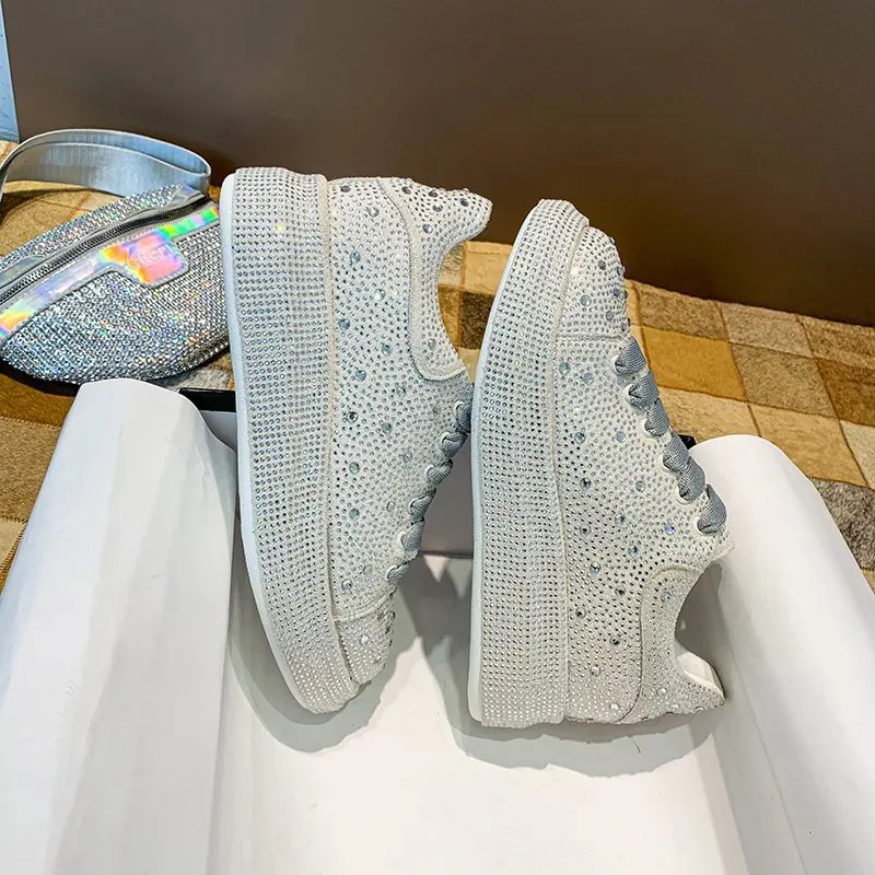 Marca feminina tênis strass brilhando cristal sapatos casuais para homens plataforma conforto sapatos vulcanizados de luxo sapatos esportivos femininos