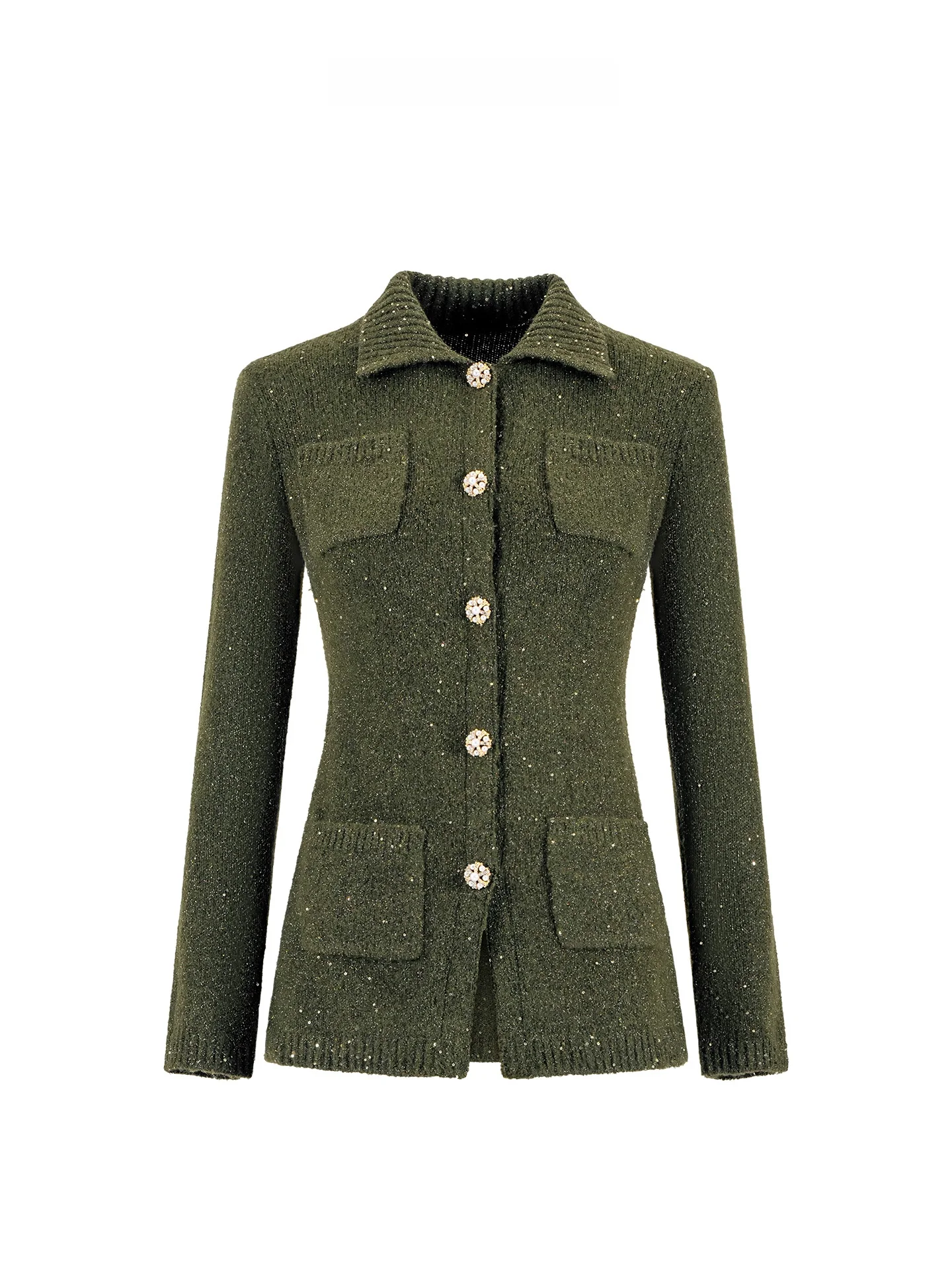 

Elegant Green Pineapple Shiny Jacket Turn-down Collar Long Sleeve Women's Cardigan Regular Fit Online Exclu...
