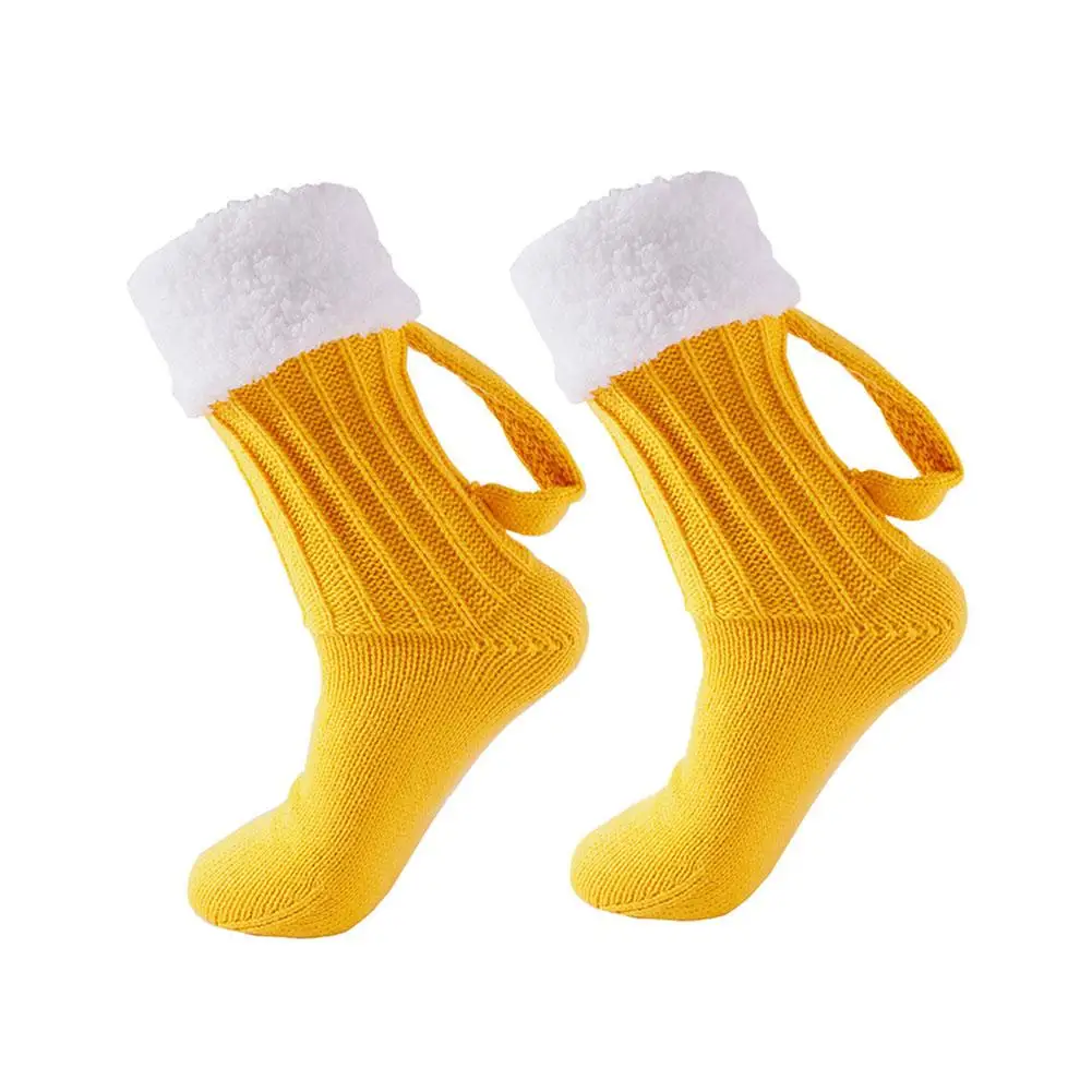 3D Beer Mug Pattern Knitted Socks Christmas Gift Mid Calf Warm Thick Acrylic Funny for Men Women Winter Home Sleep Socks view 3