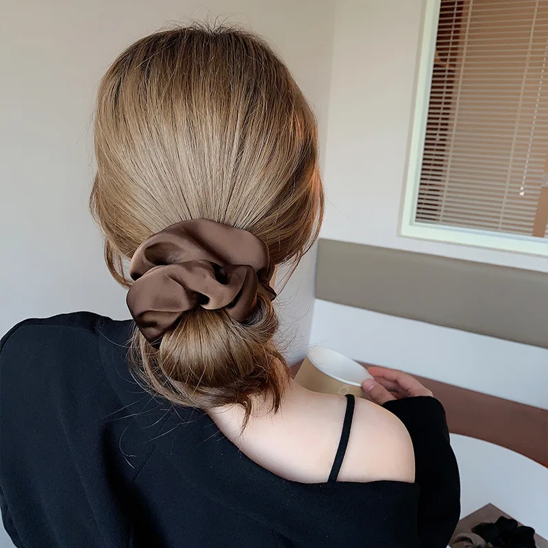 Koreaanse Vrouw Grote Elegante Zijden Elastieken Haarband Meisjes Effen Kleur Scrunchies Haar Banden Dames Paardenstaart Houd Haar Accessoires