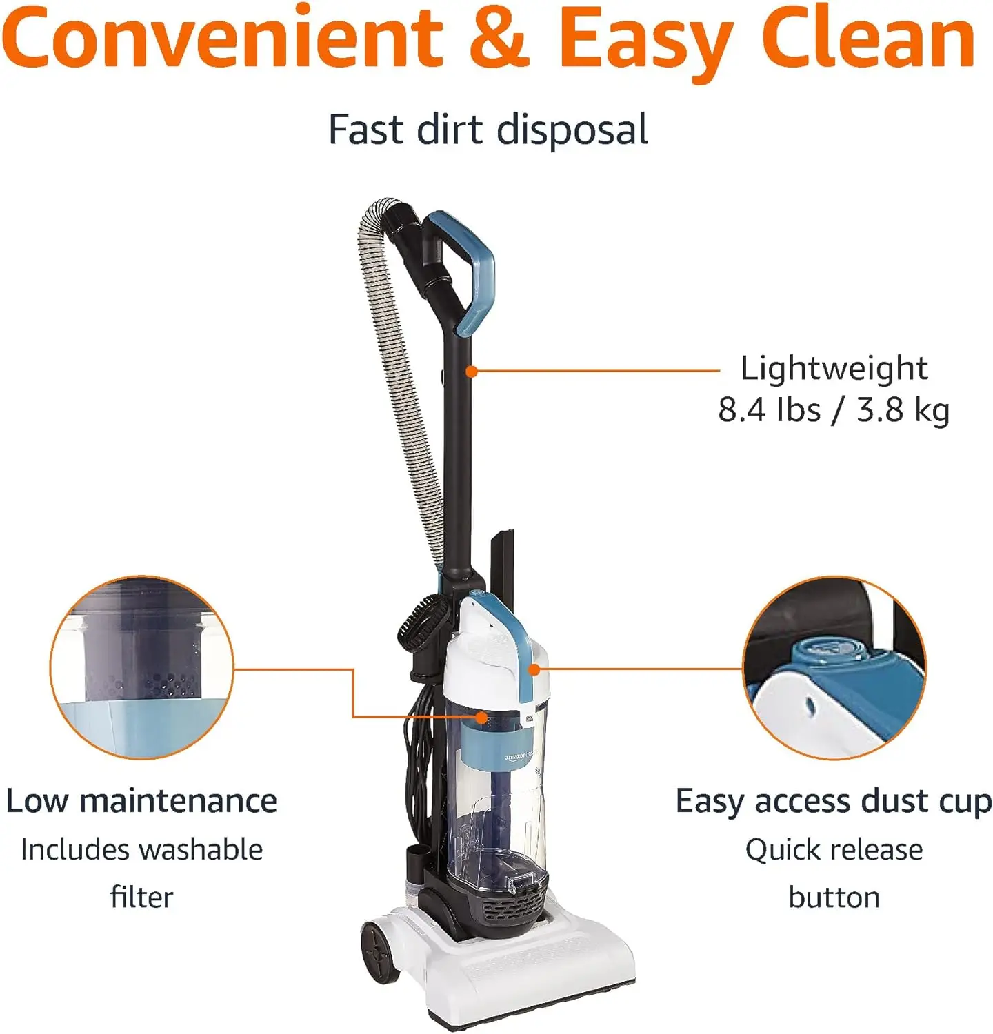 Upright Bagless Lightweight Vacuum Cleaner, Black and White