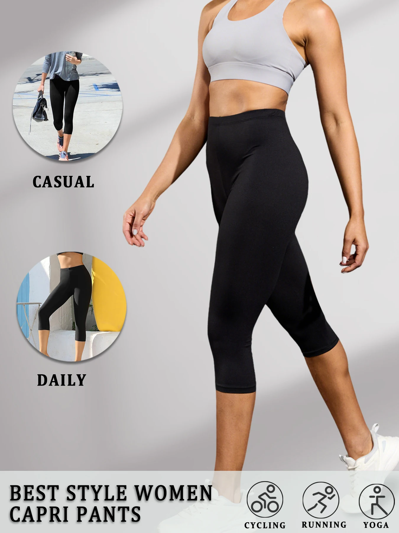 

Women's Super Soft Capri Pants High Stretchy Breathable Pants No See Through Workout Running Yoga Athletic Pants Gym Leggings