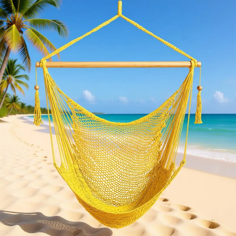 

Extra Large Yellow Hammock Swing Chair with Spreader Bar, 300 lbs Capacity for Outdoor or Indoor Use