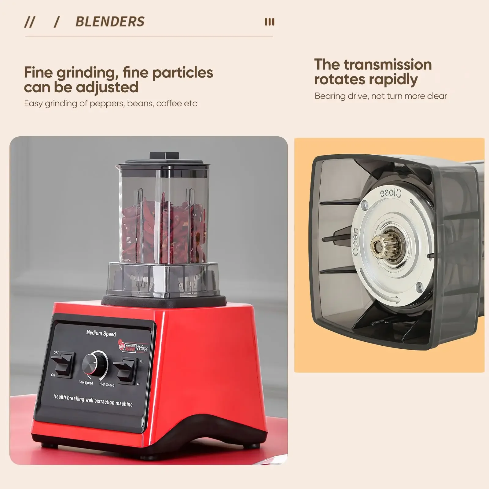 9500 W Kraftstofftischmixer Entsafter Smoothie Maker 3-in-1 0,5/1,5/3 l Behälter Küchenmaschine Blenderboxer für Eis Nuss Obst – Detail 6