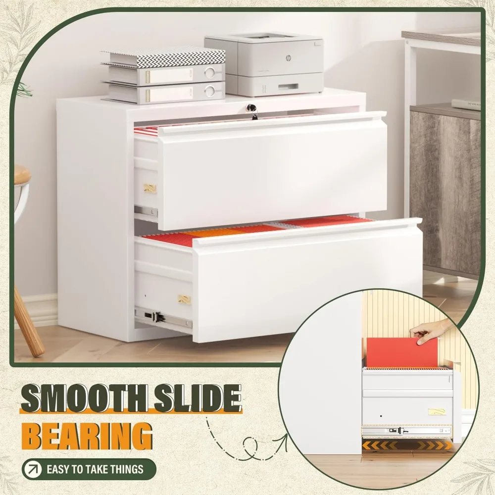 Lockable 2-Drawer Metal File Cabinet - White, Home Office Storage Solution with Security for Documents