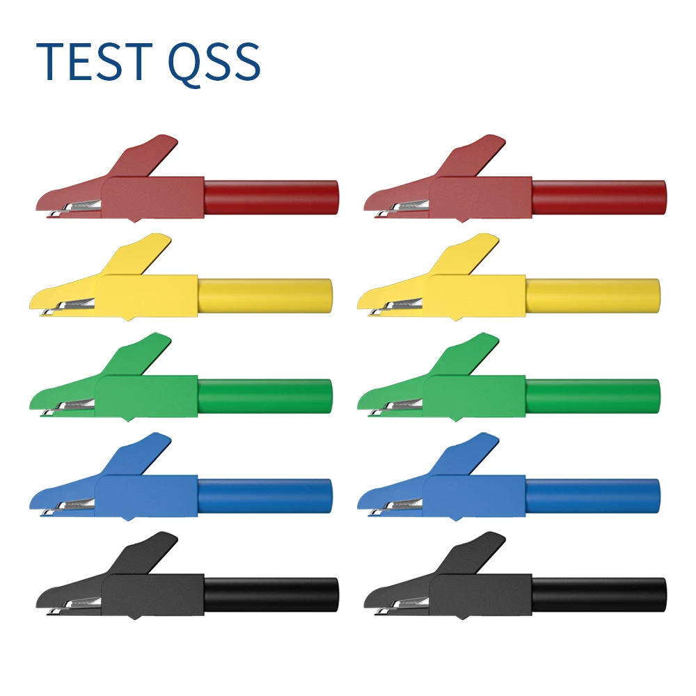 QSS 10 sztuk 4MM izolacja zaciski krokodylkowe metalowy zacisk krokodylkowy do przewodów złącze bananowe DIY elektronarzędzia Q.60029