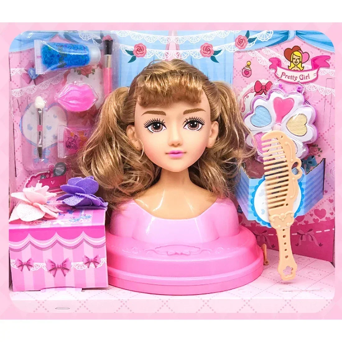 Funny dresser Head Model Half Body Doll Simulation Barber Makeup artist Makeup Hairstyle Beauty toy kids Girls Gift Pretend play