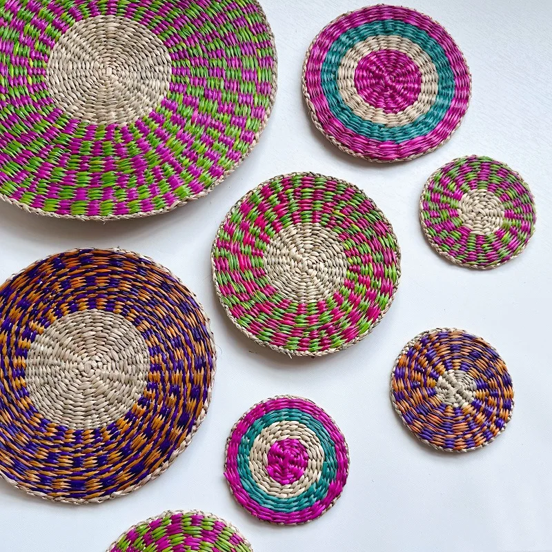 

Vietnam Seagrass Woven Placemat Heat Insulation Anti-Scald Table Mat Color Block Coaster