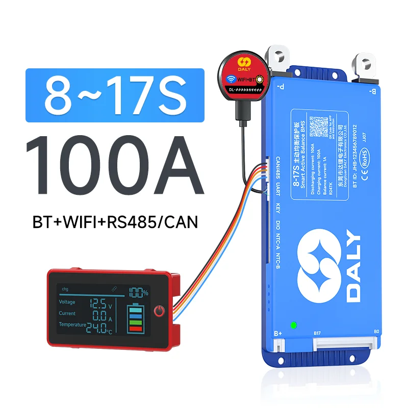 DALY Smart bms 4S 12V 8S 24V 16S 48V 100A 150A 200A LiFePo4 Actieve Balans BMS voor lithiumbatterij met LCD RS485 UART BT WIFI