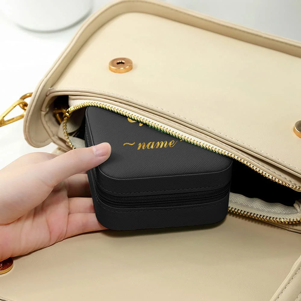 Customized Name Leather Black Jewelry Box Large Capacity Necklace Earring Box Travel Storage Jewelry Box Fashion Pattern
