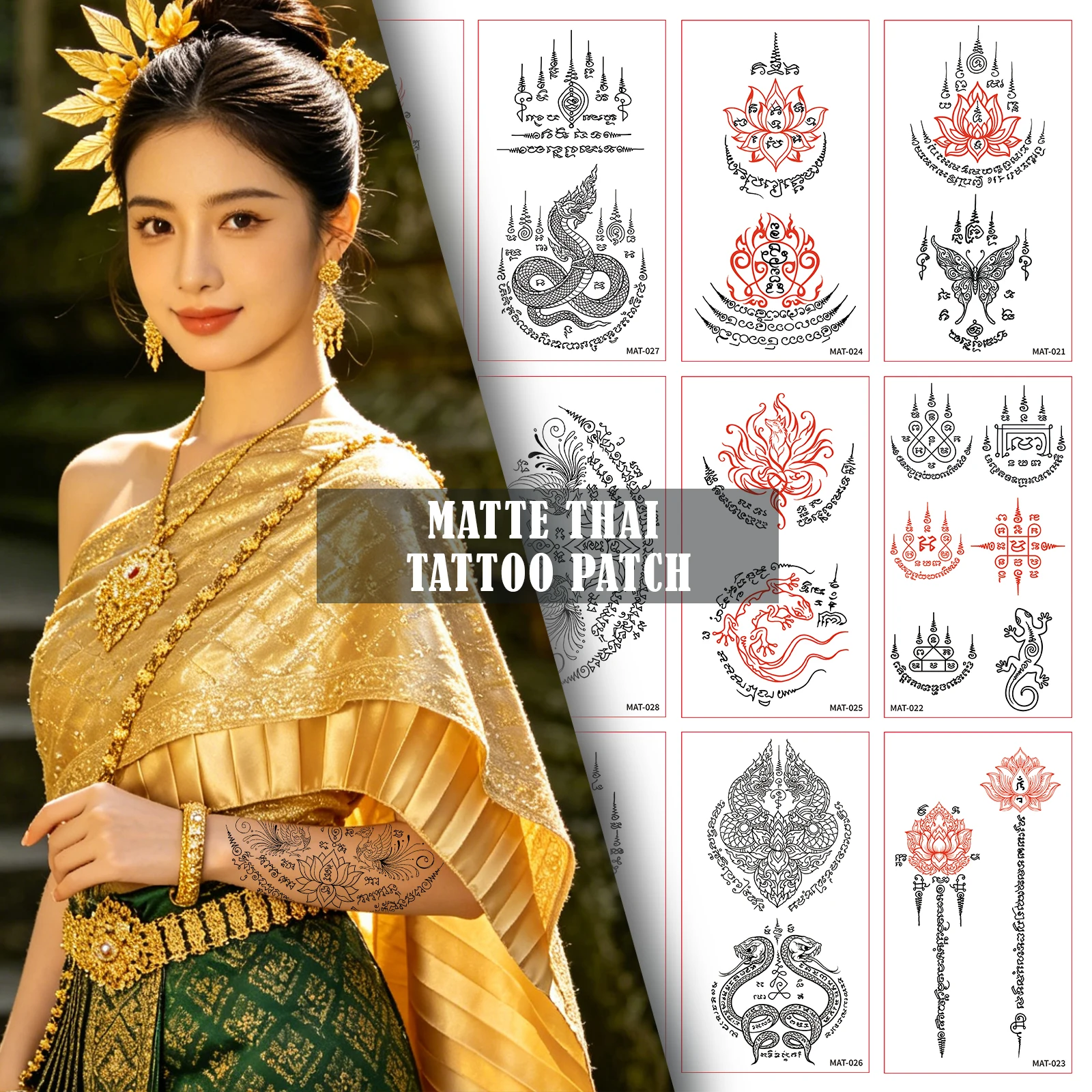 1 Sheet Matte Waterproof Non-Reflective Colorful Lotus Totem Sleeve Temporary Tattoo, Thai Fake Tattoos for Beach Party
