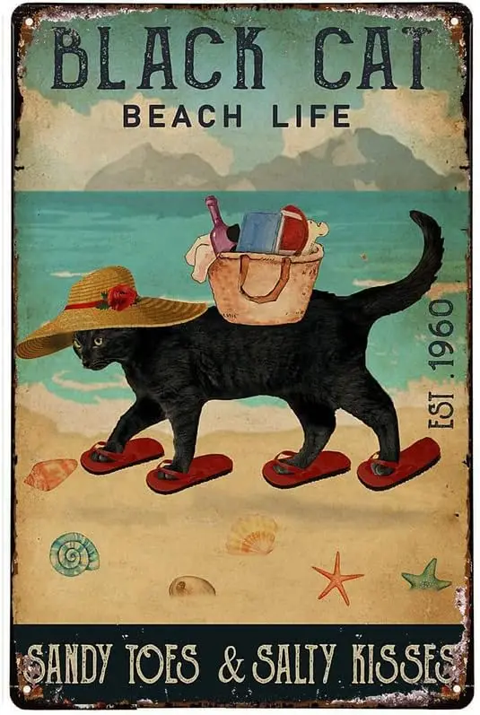 Letrero de Metal para Playa, Letrero de Metal con Diseño de Playa, Sandy Toes, Letrero de Metal Negro, Placa de Metal, Póster, Decoración de Pared para Bar, Bistro, Cafetería, Retro M