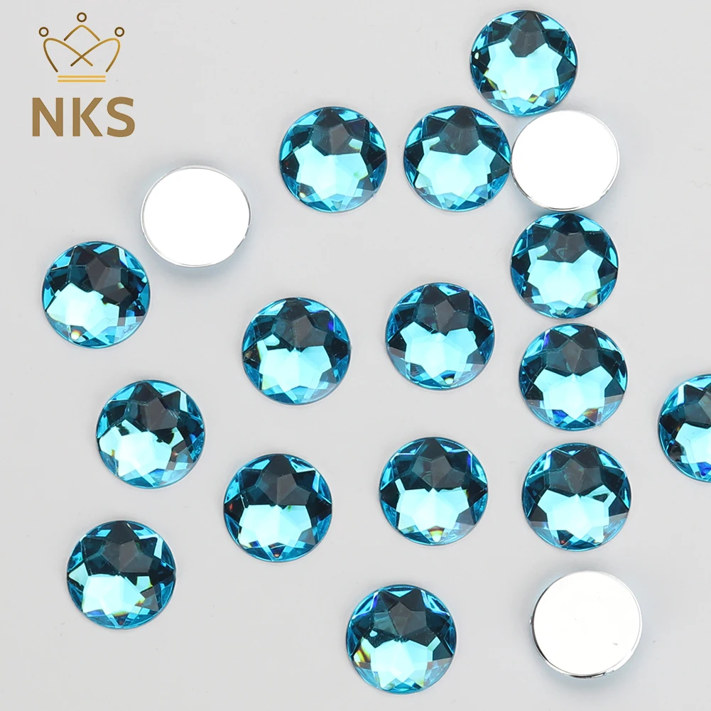 NKS-piedras redondas de orquídeas de agua profunda, 10, 12, 14, 16, 20, 25 y 30mm, apliques de diamantes de imitación acrílicos con reverso plano para accesorios de ropa y vestido