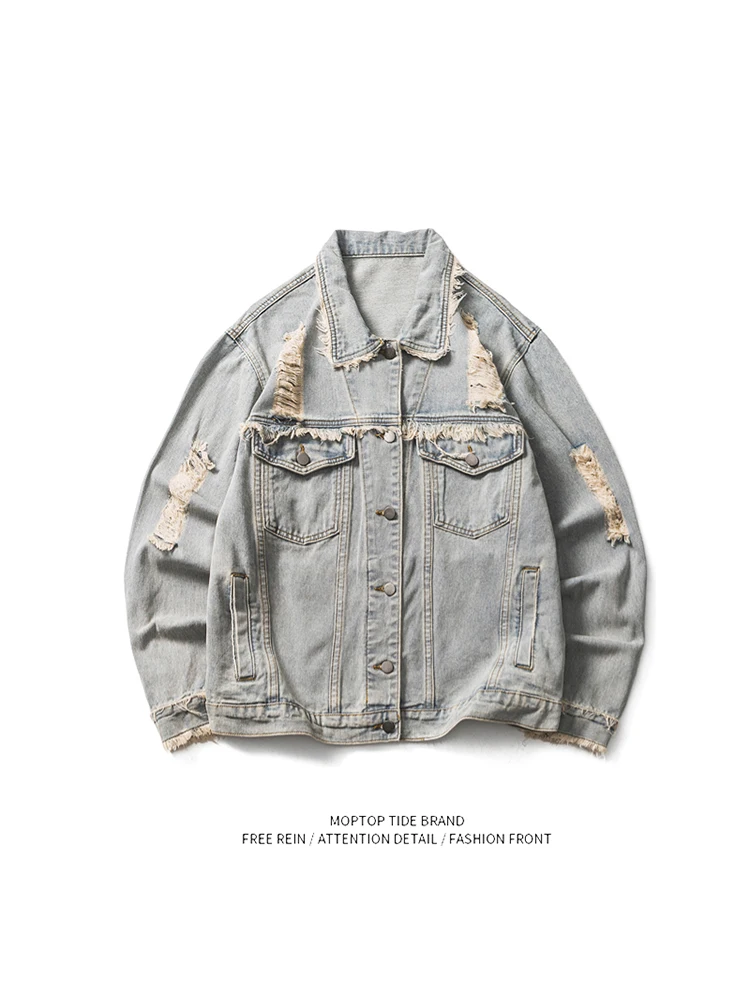 

Mr. WH Street Хип-Хоп Уничтоженный Джинсовый Джет Мужской Модный Свободный BF Sle Cool Jaet Джинсы для мальчиков Пальто Весенне-Осенняя Одежда