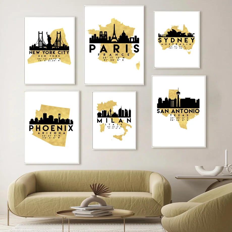 City Map Wall Art Mural Paris Tokyo Venice London Sydney Houston Canvas Painting Poster Print Pictures Living Room Home Decor