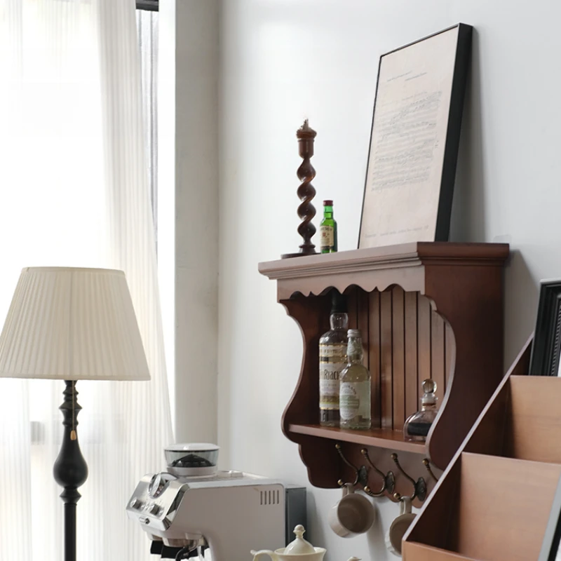 خزانة عرض معلقة على الريف الفرنسي - رف تحف مثبت على الحائط من الخشب الصلب لتناول الطعام/غرفة المعيشة، ديكور متعدد الوظائف