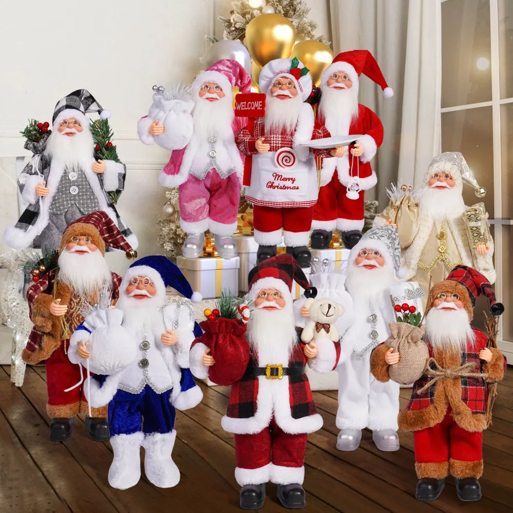 Fashion New Home Decoration Santa Claus Decorations 12 Inches Cute Xmas Tree Ornament Standing Santa Claus Christmas Supplies