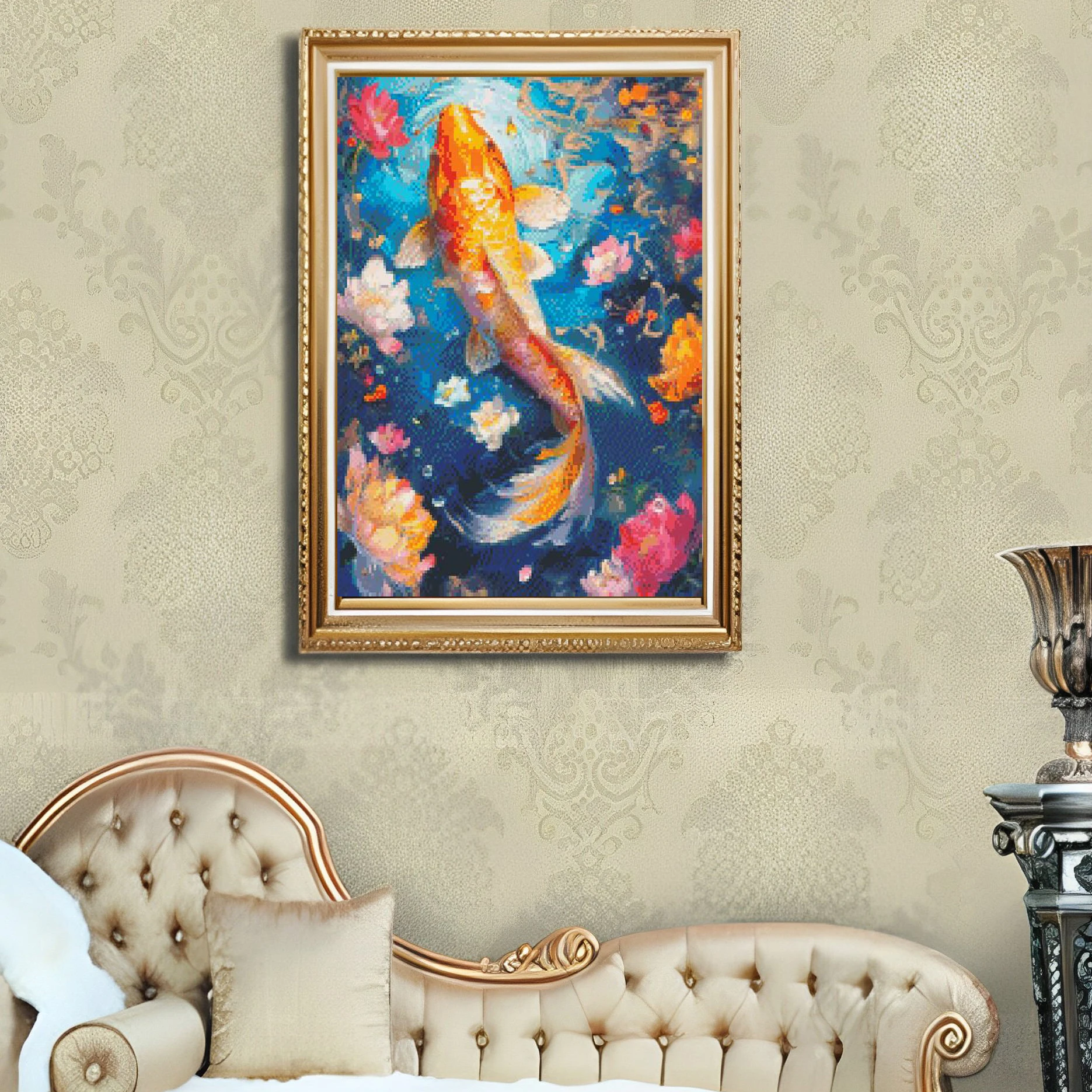 Cross Stitch Embroidery Kit Carp Goldfish Animal Thread Drawing DIY Needlework Kit Decorate Printed on Canvas 11CT