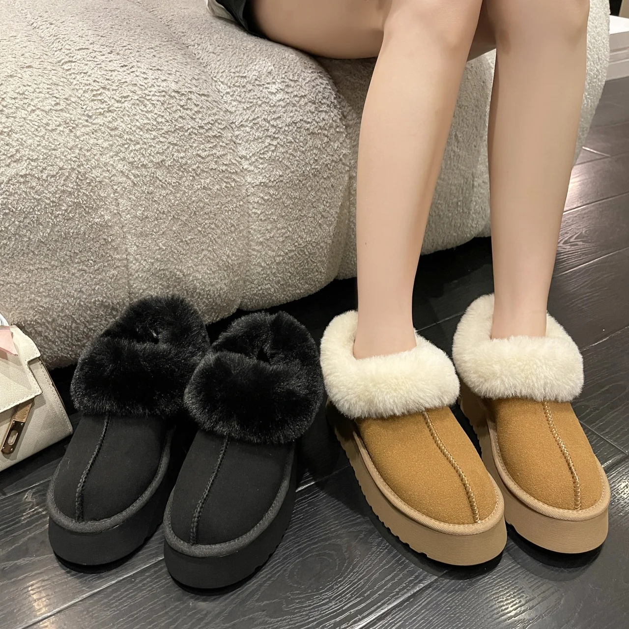 Botines Cortos con Forro de Felpa Estilo Coreano para Mujer, Botas de Invierno con Punta Redonda Acolchada y Tacón Medio, Zap...