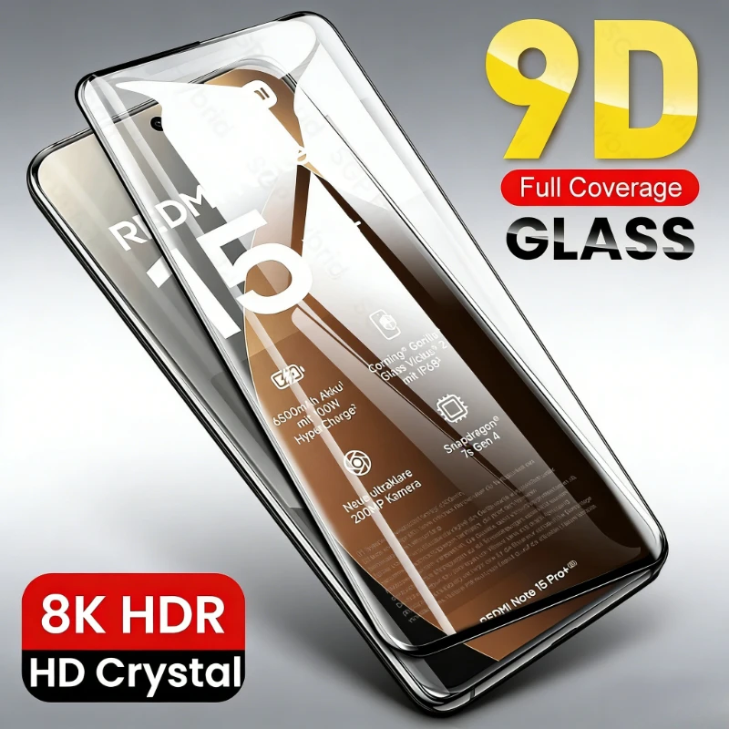 

3 шт. Защитное стекло 9D для Redmi Note 15 Pro Plus, Note 15, 14 Pro 4G 5G, изогнутая защитная пленка для экрана, чехол-накладка 15 ProPlus