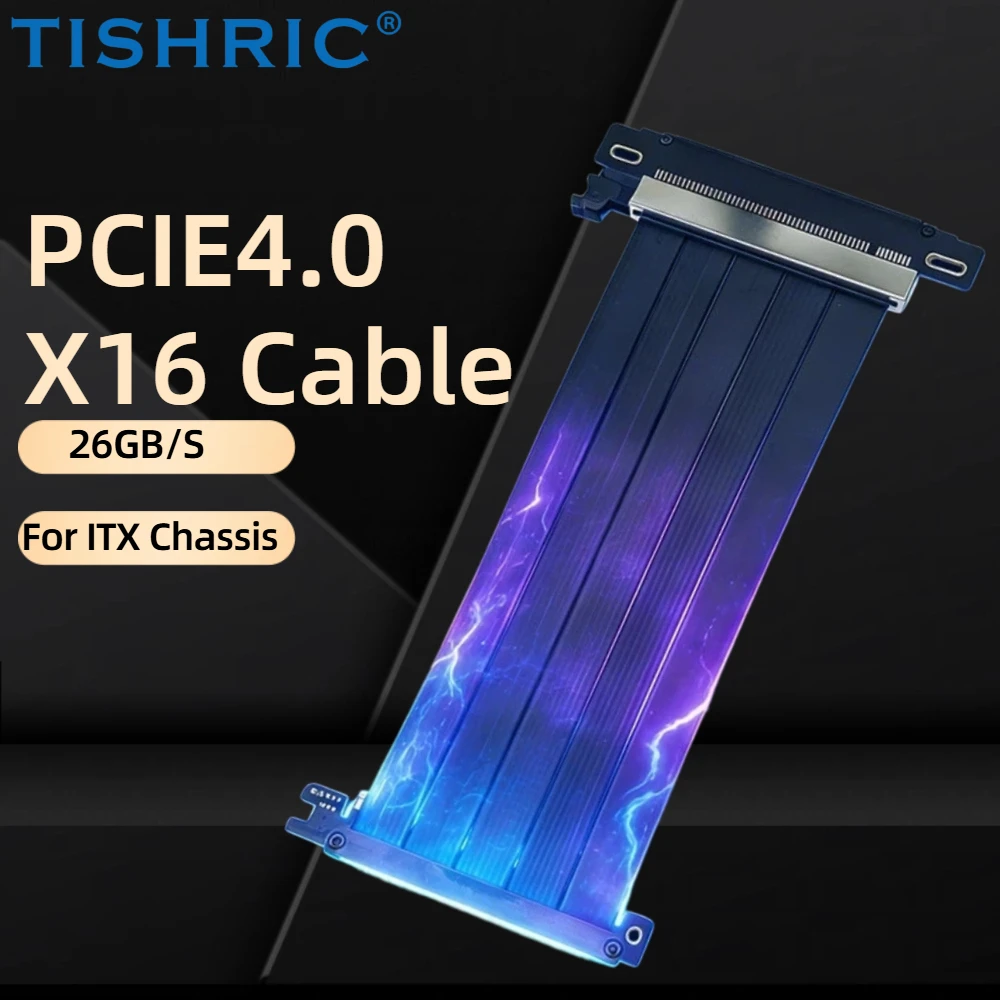 

TISHRIC High-Speed PCIE 4.0/5.0 X16 Riser Cable 18.5/20cm Dual Reverse Extension 26/57GB/s For ITX Chassis GPU Vertical Mount