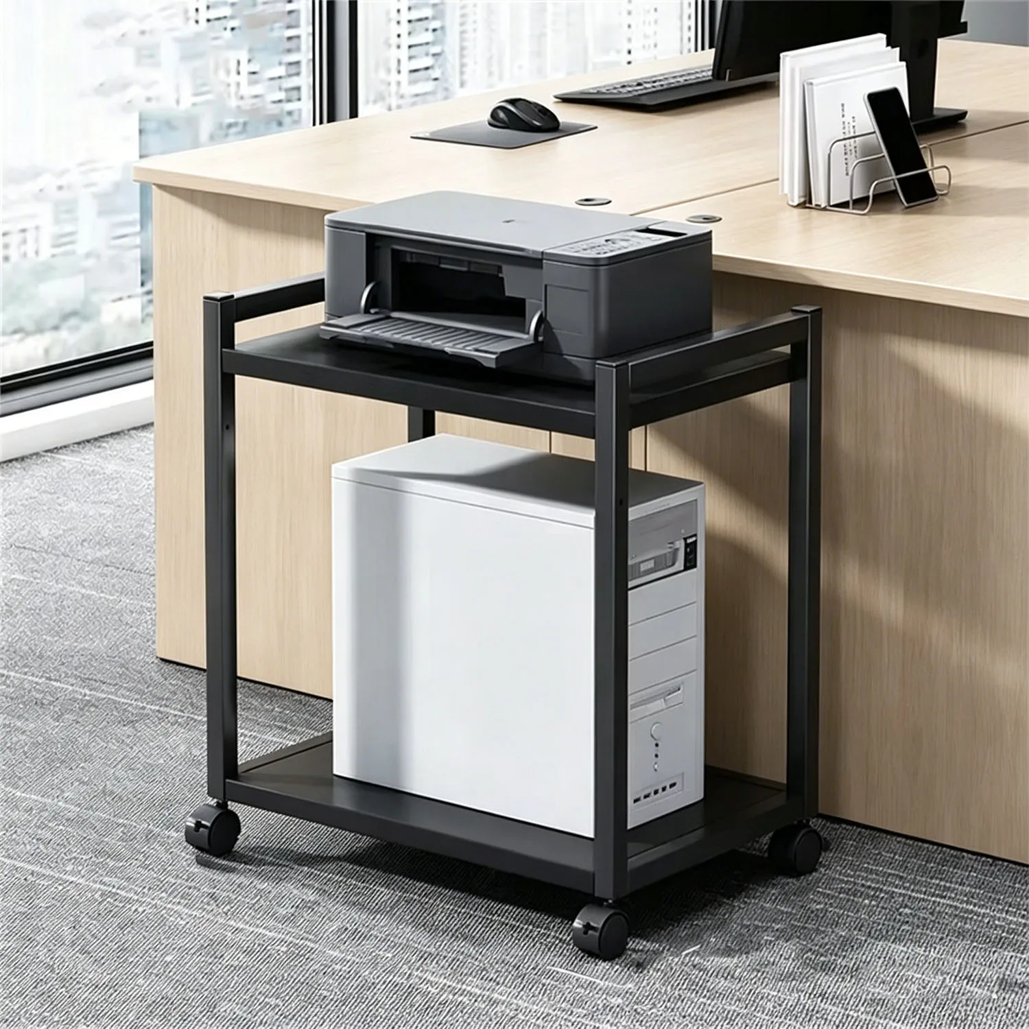 PC-Ständer, 2/3-stufiger Computerturm-Ständer für unter den Schreibtisch mit 360°-Drehfunktion °   Drehbare Rollen, höhenverstellbarer CPU-Halter aus Metall für das Heimbüro
