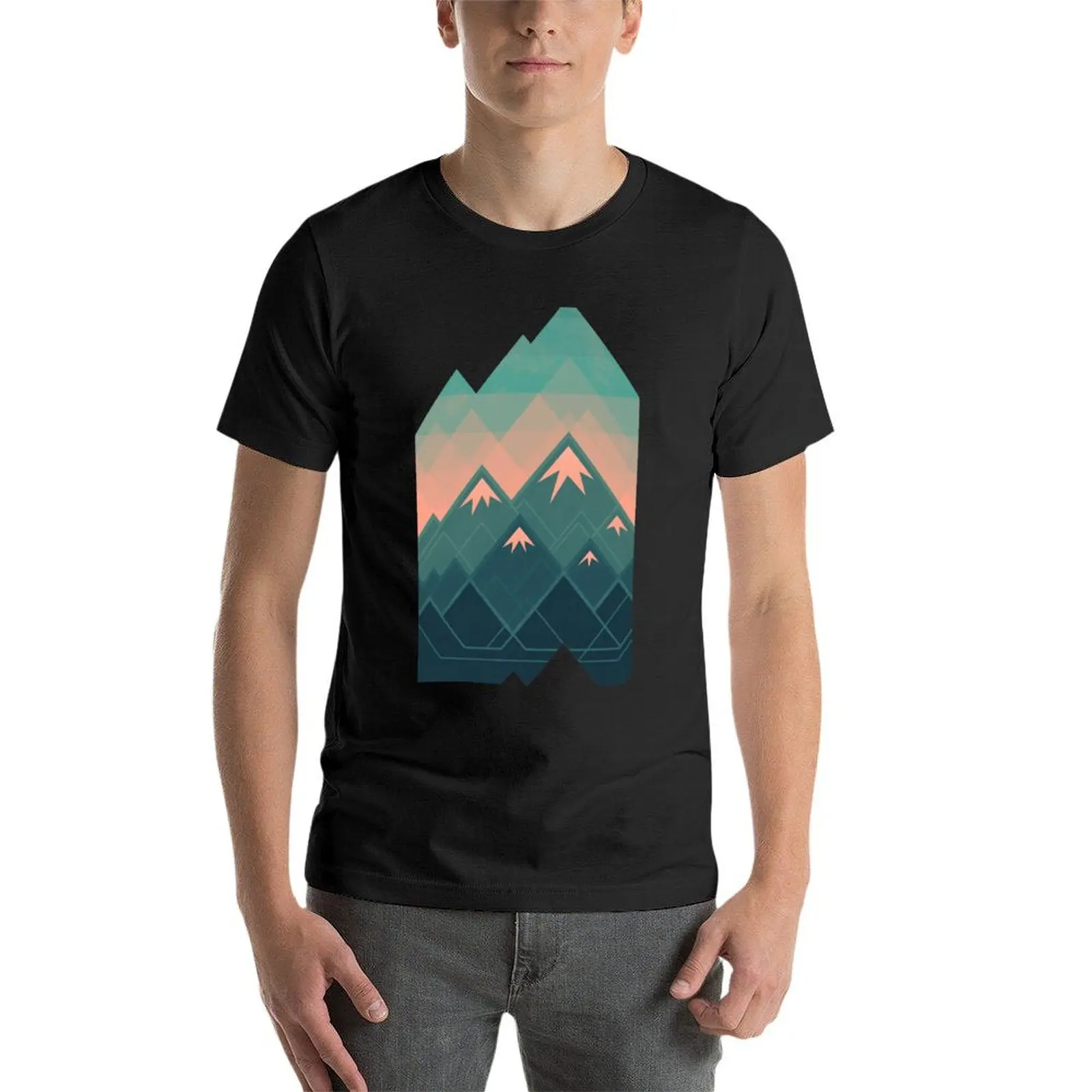 Geometric Mountains T-Shirt boys whites blanks tops Blouse black t-shirts for men