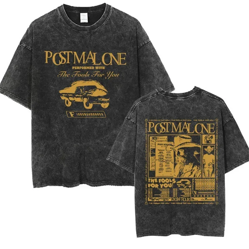 

Rapper P-Posts M-Malones Vintage Washed T-Shirt Men's Breathable Stripe Pattern Four Seasons Suitable Casual Wear from China