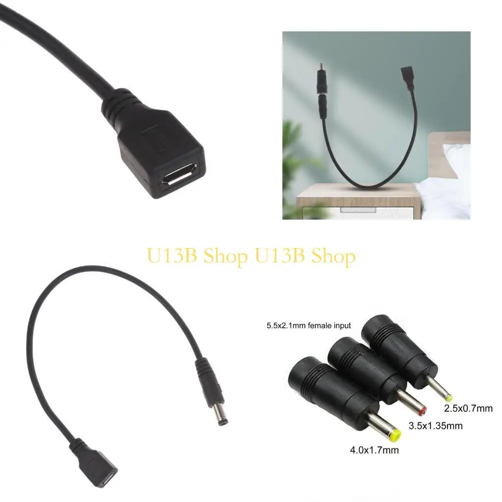

U13B Micro USB Female to 5.5x2.1mm Male Power To 4.0x1.7 3.5x1.35 3.5x1.35 Power Connector Cable Adapter 5V