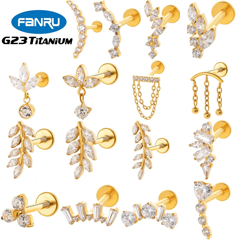 

1PC G23 Titanium Ear Stud Internal Thread Flatback Zircon Horse Eye Pendant Lip Stud Earring Cartilage Lobe Piercing Jewelry 16G