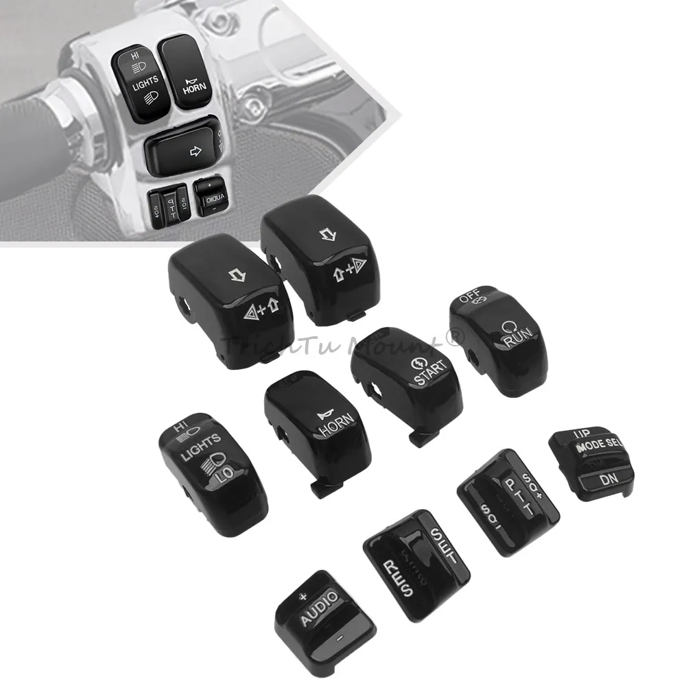 10 PCS Motorcycle Hand Control Switch Covers Button Caps For Harley Touring Road King Electra Road Street Glide CVO 1996-2013