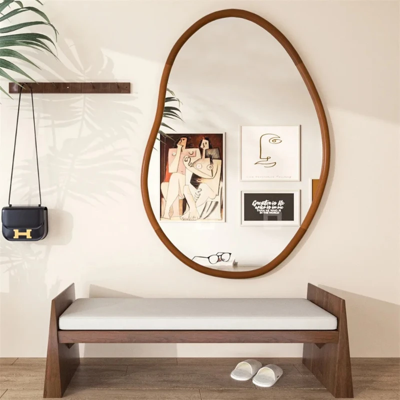Large Irregular Wooden Framed Wall Mirror Asymmetrical Unique Hanging Loft Style
