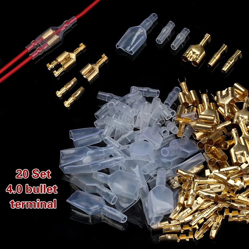 20sets 4.0mm Bullet Terminals Connector Car Electrical Wire Connector Male Female Double Bullet Wire Connector Terminals