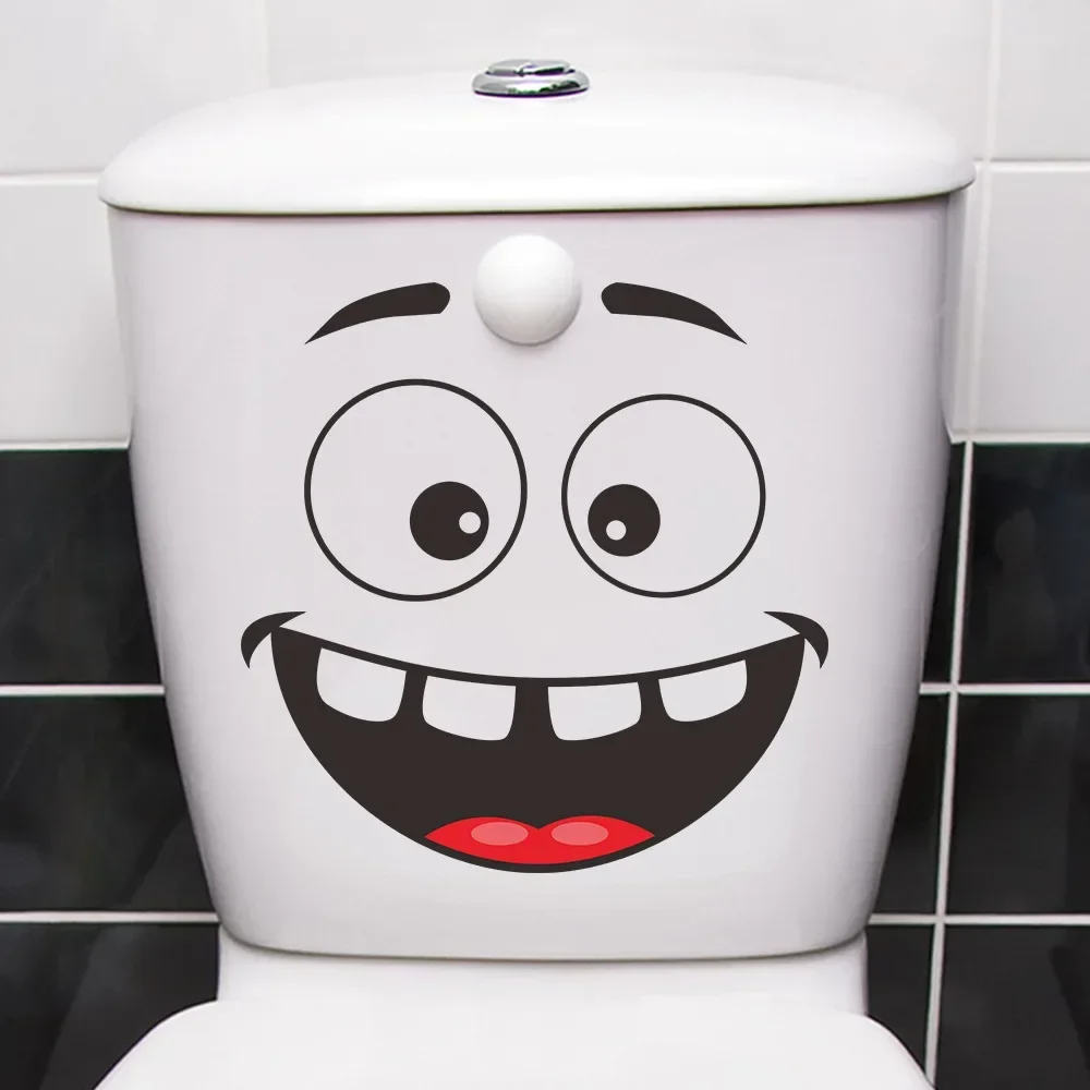 Creative Self-adhesive Toilet Stickers Funny Smiling Face Toilet Seat Lid Decorative Stickers Waterproof Fun DIY Wall Stickers