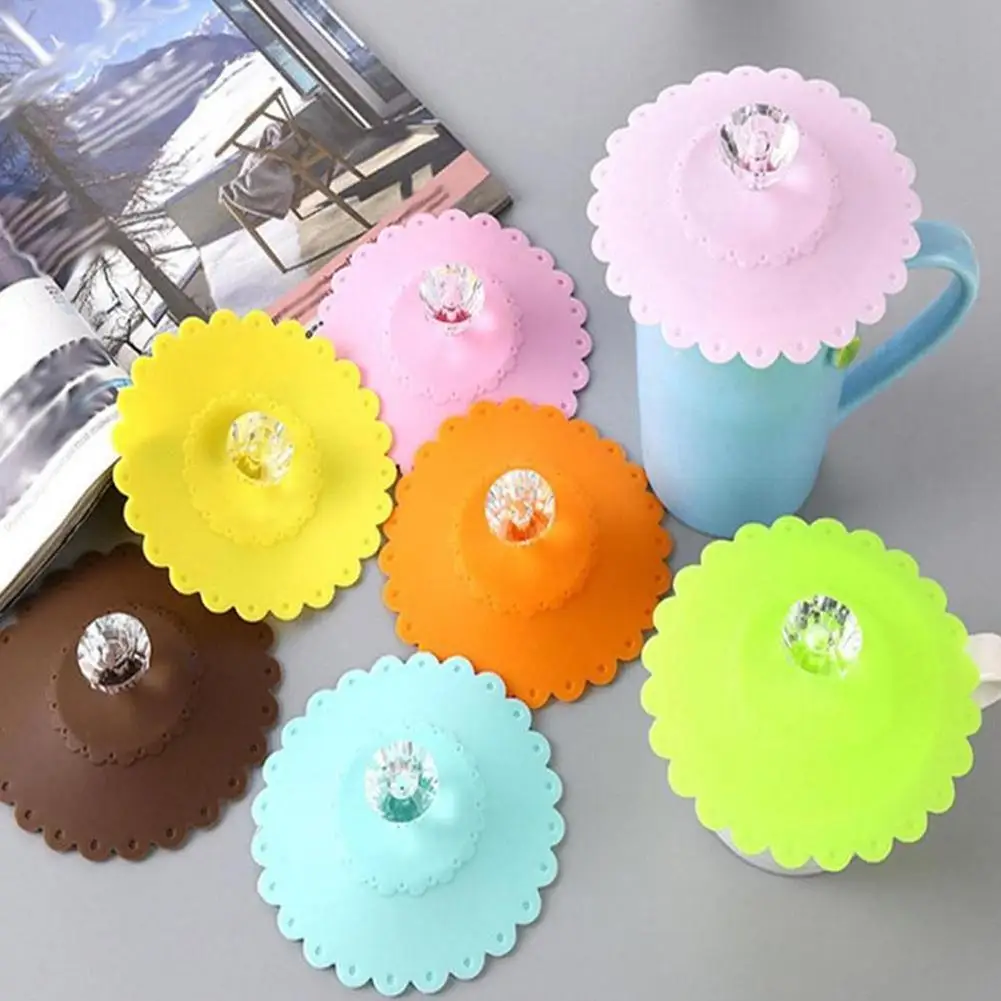 Silicone Drink Cover Compatible With Standard Glass Mugs Featuring Diamond Flower Design For Thermal And Dust Protection