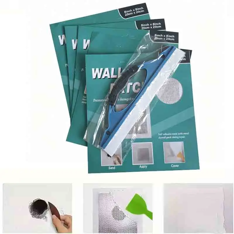 5 szt. 20cm Zestaw do naprawy płyt gipsowo-kartonowych Siatka z włókna szklanego do naprawy pęknięć Samoprzylepne łatki do naprawy ścian ze skrobakiem i papierem ściernym do ścian