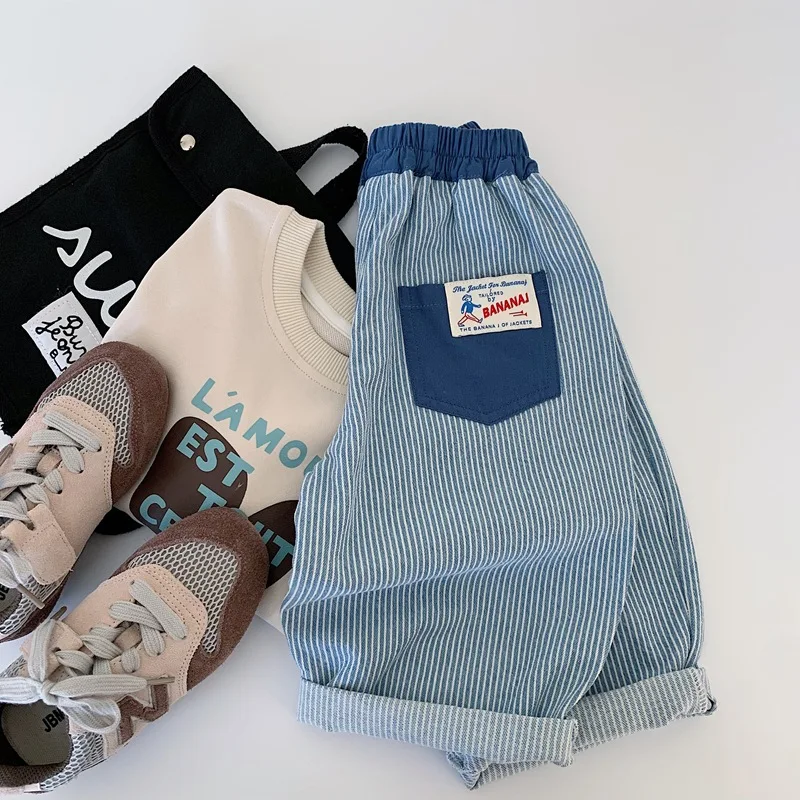 Children Clothing Kids Korean Style Casual Loose Jeans New Spring Autumn Boys Fashionable Simple Striped Versatile Jeans