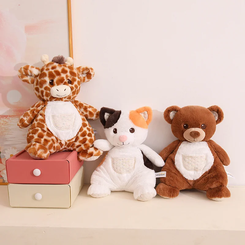 Fluffy Pocket Design Animal Stuffed Doll Cat Puppy Deer Giraffe Elephant Lamb Bear Plush Toy Indoor Desk Living Room Decor Gift