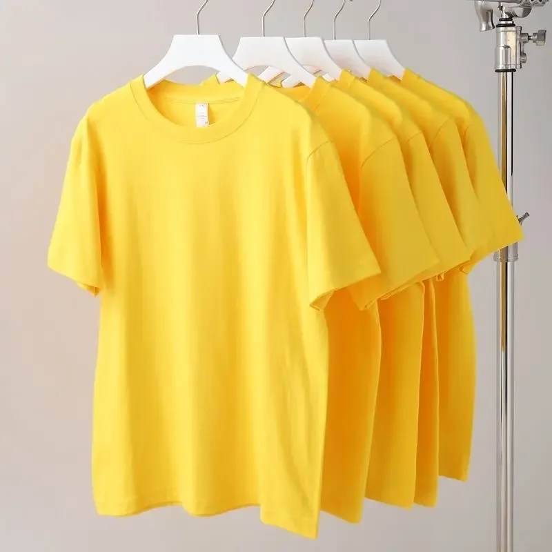 Primrose Yellow Crew Neck T-shirt 95% Cotton Bright Yellow Short Sleeved Top For Men Women Loose Fit Base Layer Summer Wear