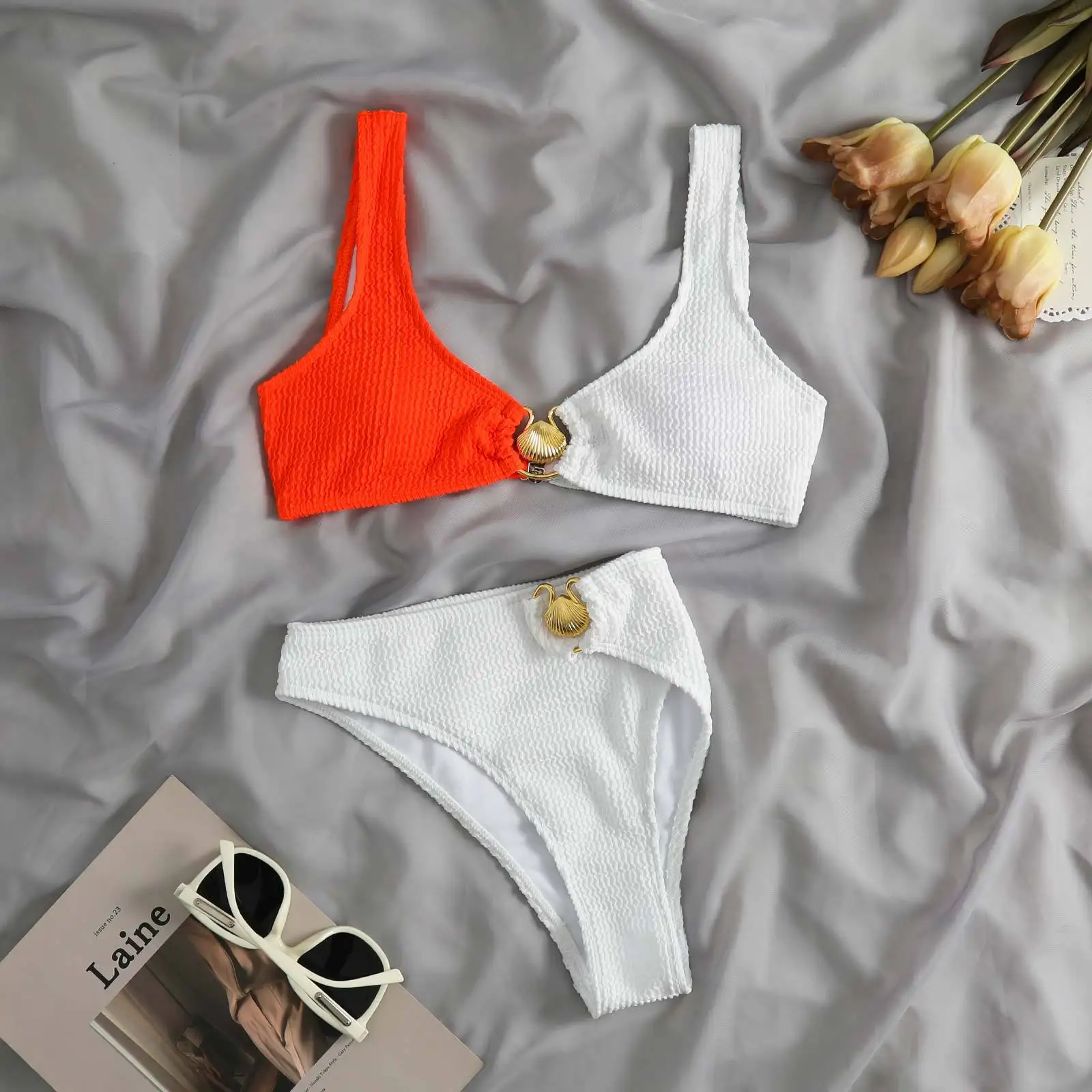 Strapless Bandeau Bikini Set Women Swimwear 2023 New Beach Bathing Suit Ribbed Push Up Bikinis Swimsuit Two Piece