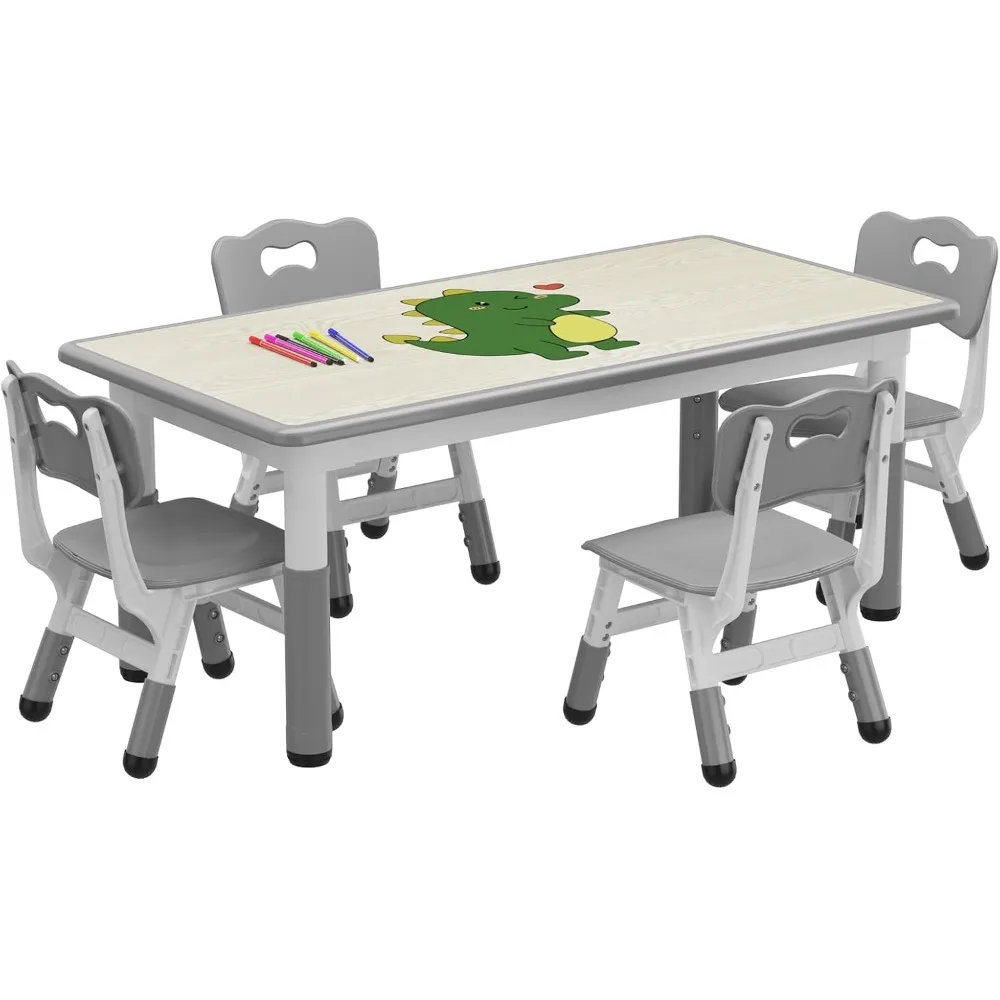 

Kids Table and Chair Set, Height Adjustable Toddler Table and 4 Chairs Set for Ages 2-10, Graffiti Desktop, Non-Slip Legs