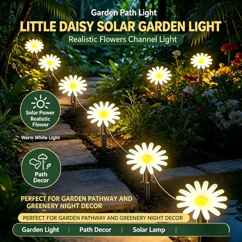 Solar Flower Stake Light Daisy Garden Path Yard Outdoor Decorative Lighting Lamp for Lawn Pathway Walkway Decor Waterproof