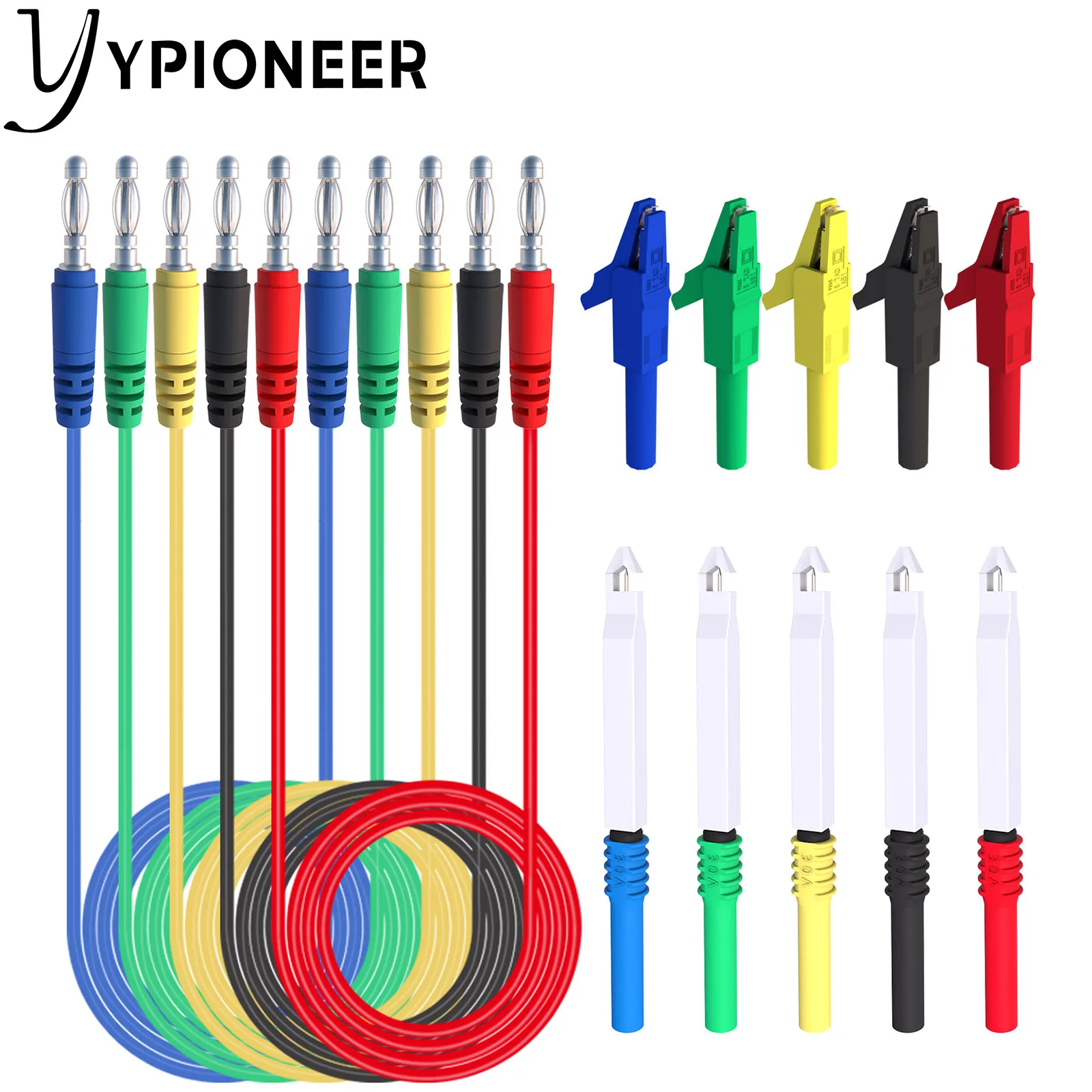 YPioneer P1043B 4mm Banana to Banana Plug Test Leads Kit with Alligator Clips Insulation Wire Piercing Probes for Automotive