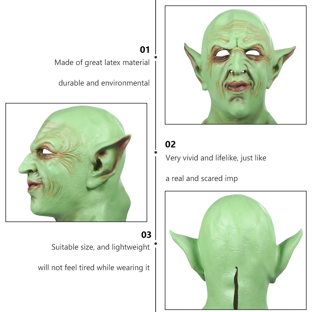 

Little Ghost Mask Head Cover Latex Vivid Lifelike Halloween Headgear Scary Trick Prank Festival Props Green for Party