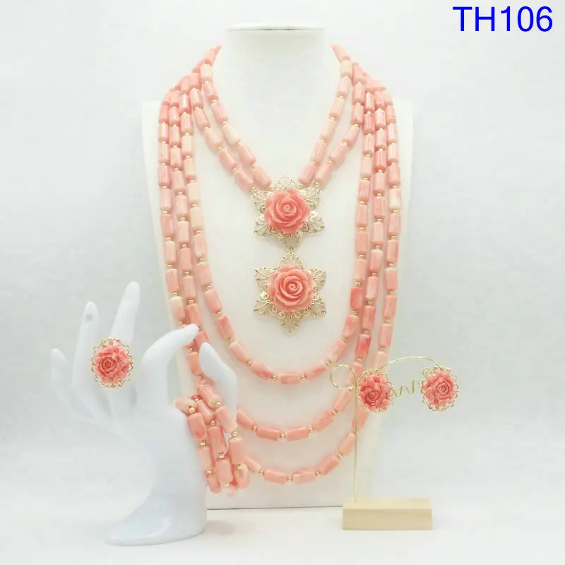 

Африканский модный комплект украшений из коралловых бусин, свадебный комплект украшений с позолотой