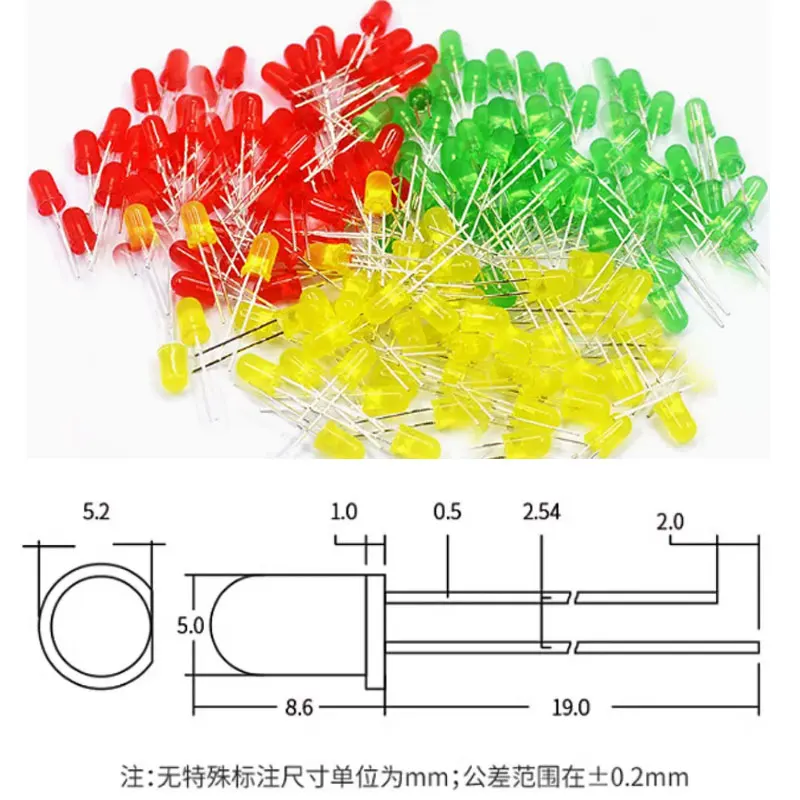 Lâmpada de Inserção Direta, Lâmpada LED, Vermelho, Verde, Amarelo, Azul, Branco, 3mm, 5mm