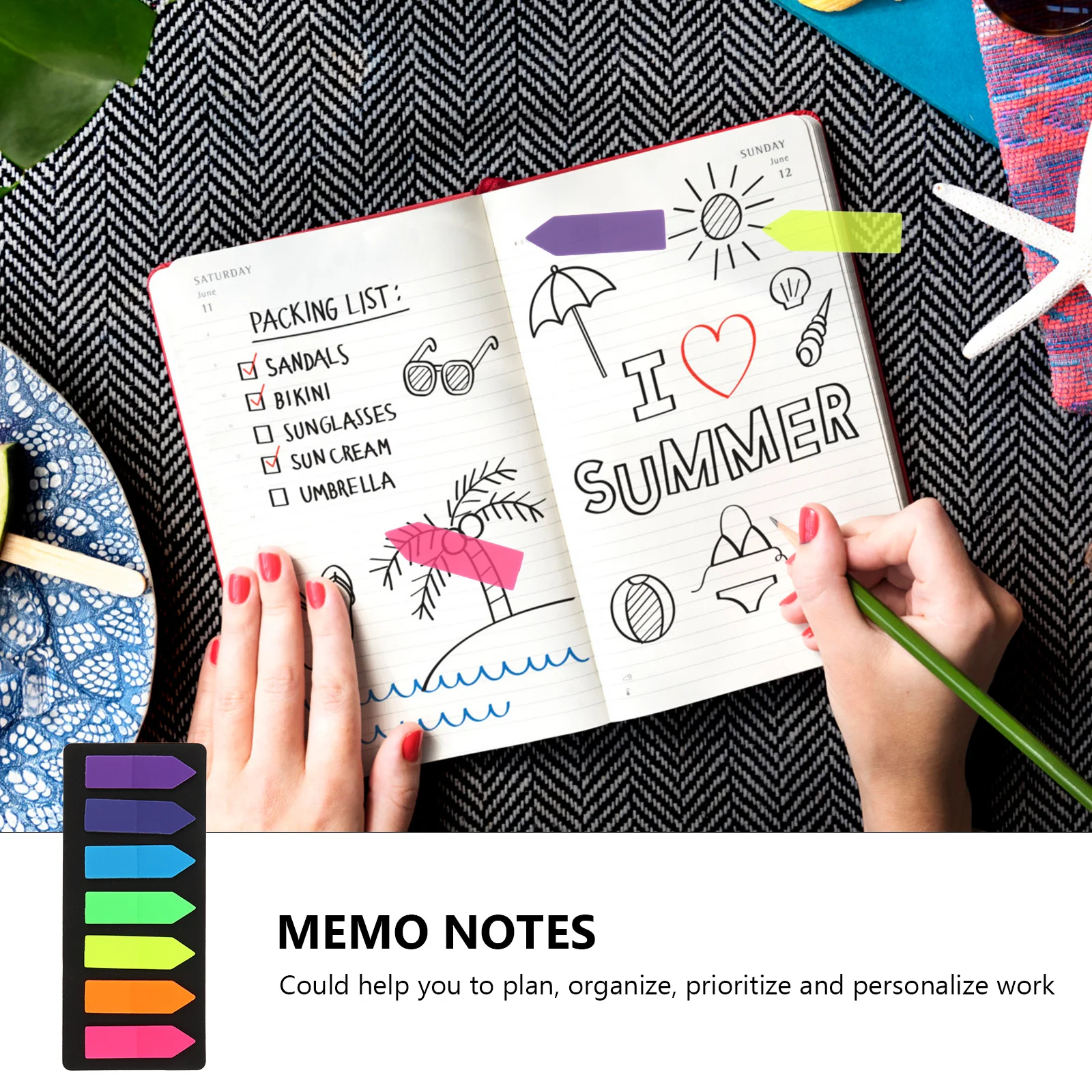 5Sets Fluorescent Sticky Memo Notes PVC Stickers for Highlighting Books Documents Office Supplies